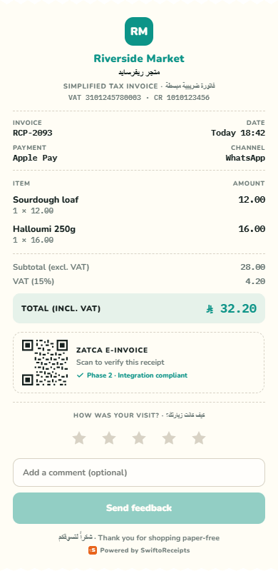 The digital receipt, exactly as delivered