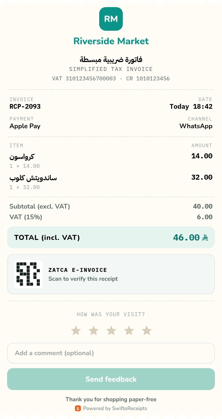 The digital receipt, exactly as delivered